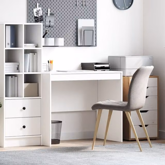 Berkfield Home Modern White Computer Desk in Engineered Wood, W/D/H: 90 x 50 x 76 cm