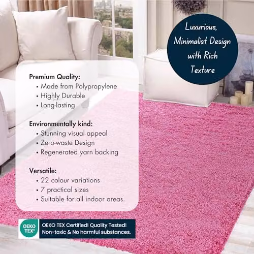 Serdim Rugs Pink Round Shaggy Living Room Rug, Diameter: 120 cm – 3