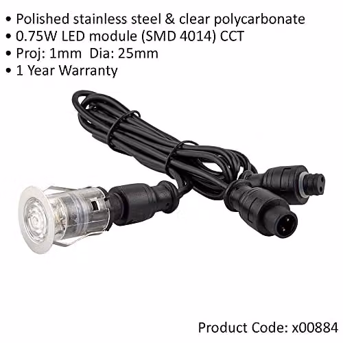 Loops 2 Pack Single 25mm Recessed Decking Light Module, 0.75W CCT LED in Silver Stainless Steel and Transparent Polycarbonate – 2