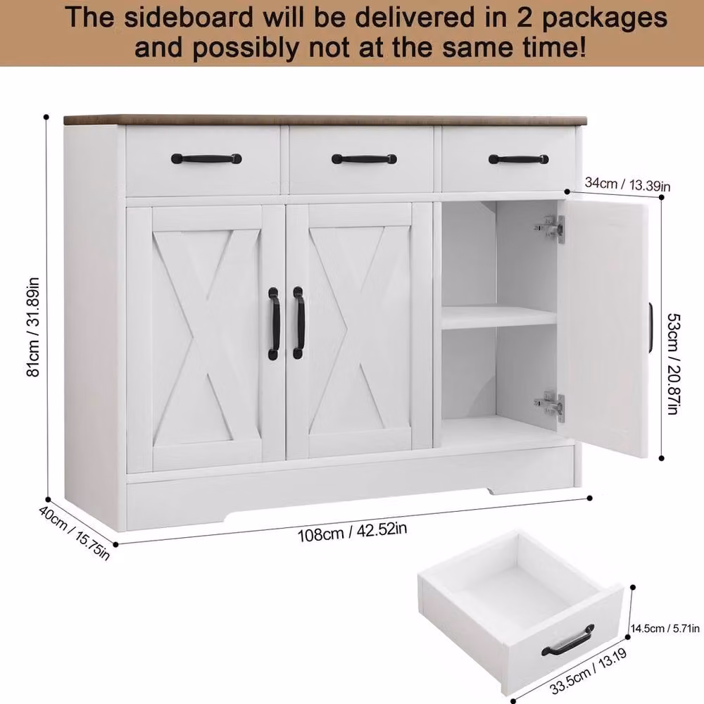NESTLUNE White Matt Kitchen Sideboard Cabinet with 3 Drawers and 3 Doors, W: 100 cm, D: 15 cm – 2