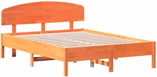 Berkfield Home Beautiful Solid Wood Pine Bed Frame in Waxed Brown, W/D/H: 140.5 x 190 x 81 cm – 1