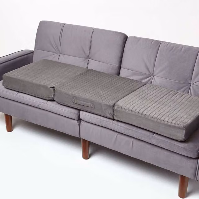 Homescapes Grey Quilted Polyester 3 Seater Orthopaedic Booster Cushion Cover