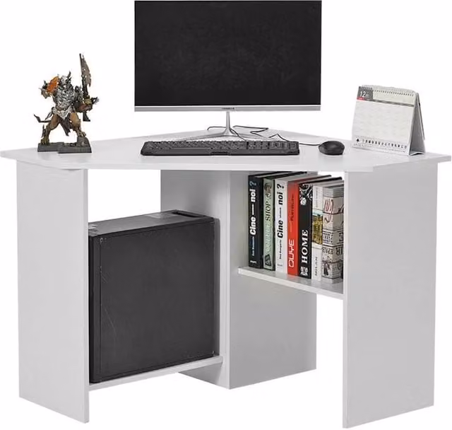 ERGOVEXA Modern Computer Desk with Shelf in White – 1