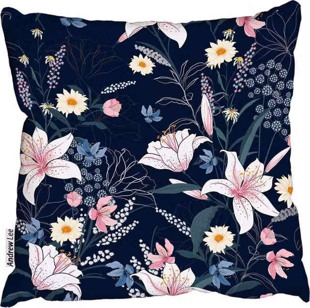 Andrew Lee Many Flowers Blue Floral Square Cushion, W/D/H: 60 x 60 x 1 cm