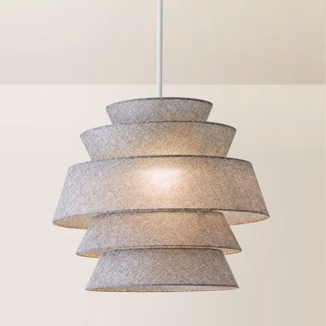 ValueLights Valerie 5 Tier Linen Ceiling Pendant Lamp Shade and Bulb in Grey