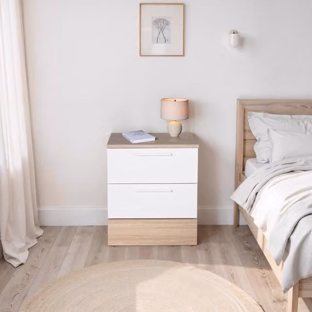FWStyle Adore Teen 2 Drawer Bedside Table in White and Oak Finish