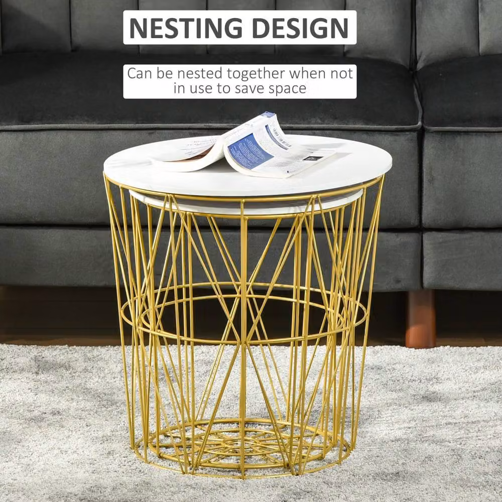 Wyld Haus Tokael Set of 2 Round Nesting Side Tables in White and Gold – 5
