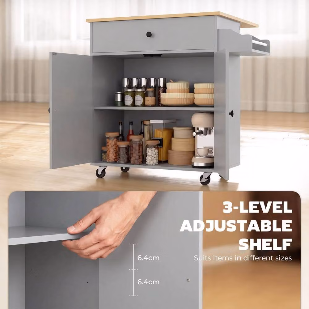HOMCOM Modern Kitchen Island with Drop Leaf and Rolling Storage Trolley in Grey – 3