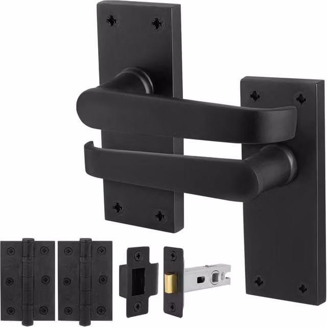 AFIT Matt Black Long Backplate Door Handle and Latch Set, 1 Pair – 1