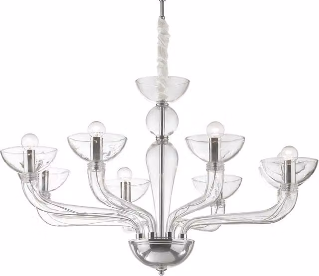 Ideal Lux Casanova 8 Light Multi Arm Chandelier in Chrome with Transparent Glass Shades and E14 Base