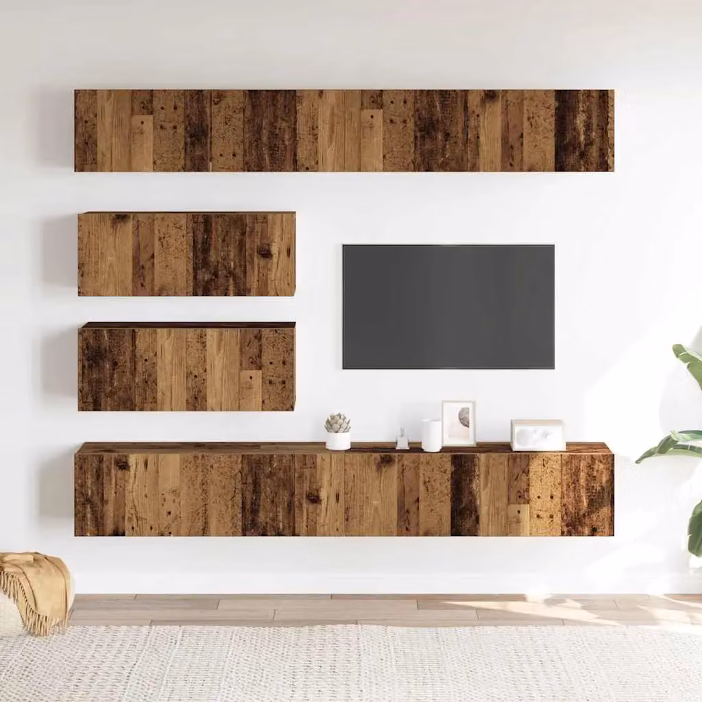 Berkfield Home 6 Piece Wall-Mounted TV Cabinet Set in Brown Old Wood Finish – 2