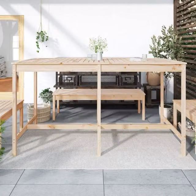 Berkfield Home Rectangular Garden Table in Natural Solid Pine, W/D/H: 203.5 x 90 x 110 cm