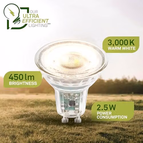 Briloner Set of 2 GU10 Warm White LED Reflector Bulbs, 2.5W, 450lm, W/D/H: 50 x 50 x 56 mm – 2