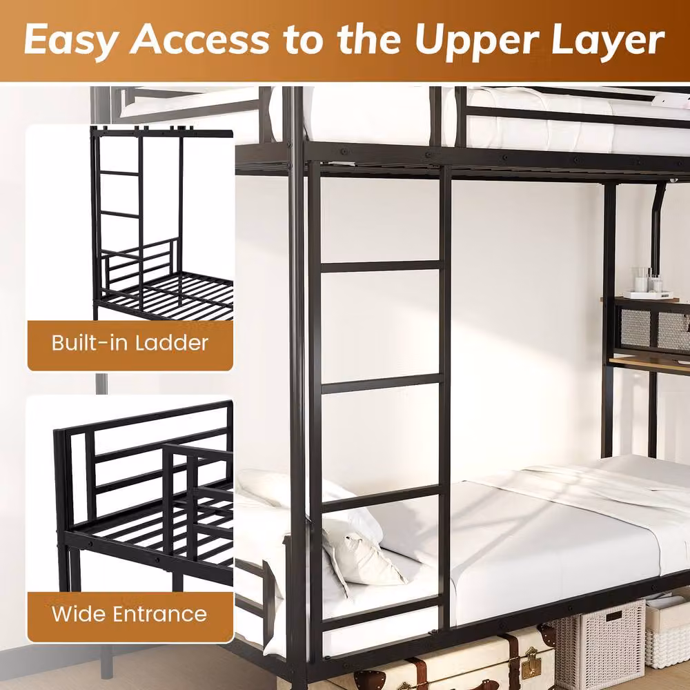 Gymax Metal Single Loft Bed with Desk and Ladder in Black, 90 x 190 cm – 7