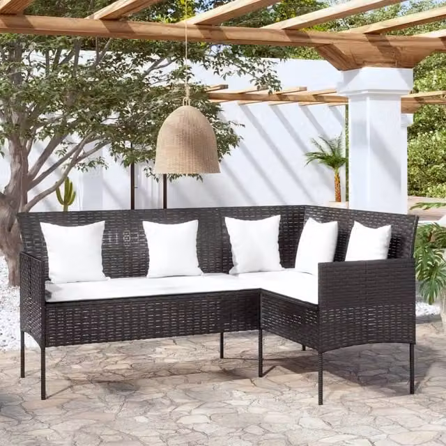 Berkfield Home L-shaped Poly Rattan Sofa with Cushions in Black – 1