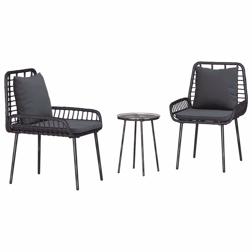 Berkfield Home 3 Piece Garden Dining Set in Black and Anthracite Poly Rattan – 2