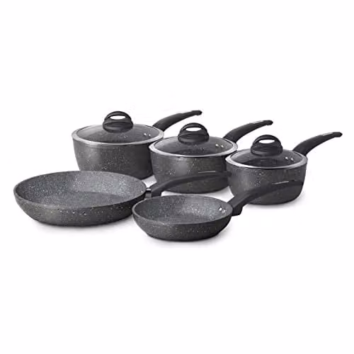 Tower Cerastone T81276 Forged 5 Piece Pan Set with Non-Stick Ceramic Coating and Soft Touch Handles in Graphite Grey, including 18/20/22 cm Saucepans and 20/28 cm Frying Pans