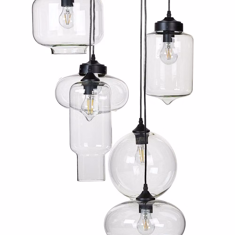 Wyld and Coco 6-Light Industrial Pendant Lamp with Transparent Glass Shades and Black Metal Frame – 2