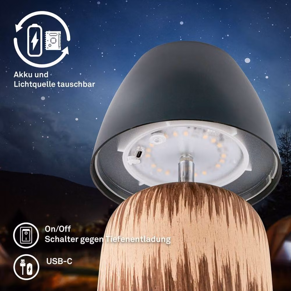 Briloner Rechargeable LED Table Lamp with Touch Dimming, Ceramic and Wood Base, IP44 Outdoor Rated, Anthracite-Wood, W/D/H: 13.5 x 13.5 x 22 cm – 4
