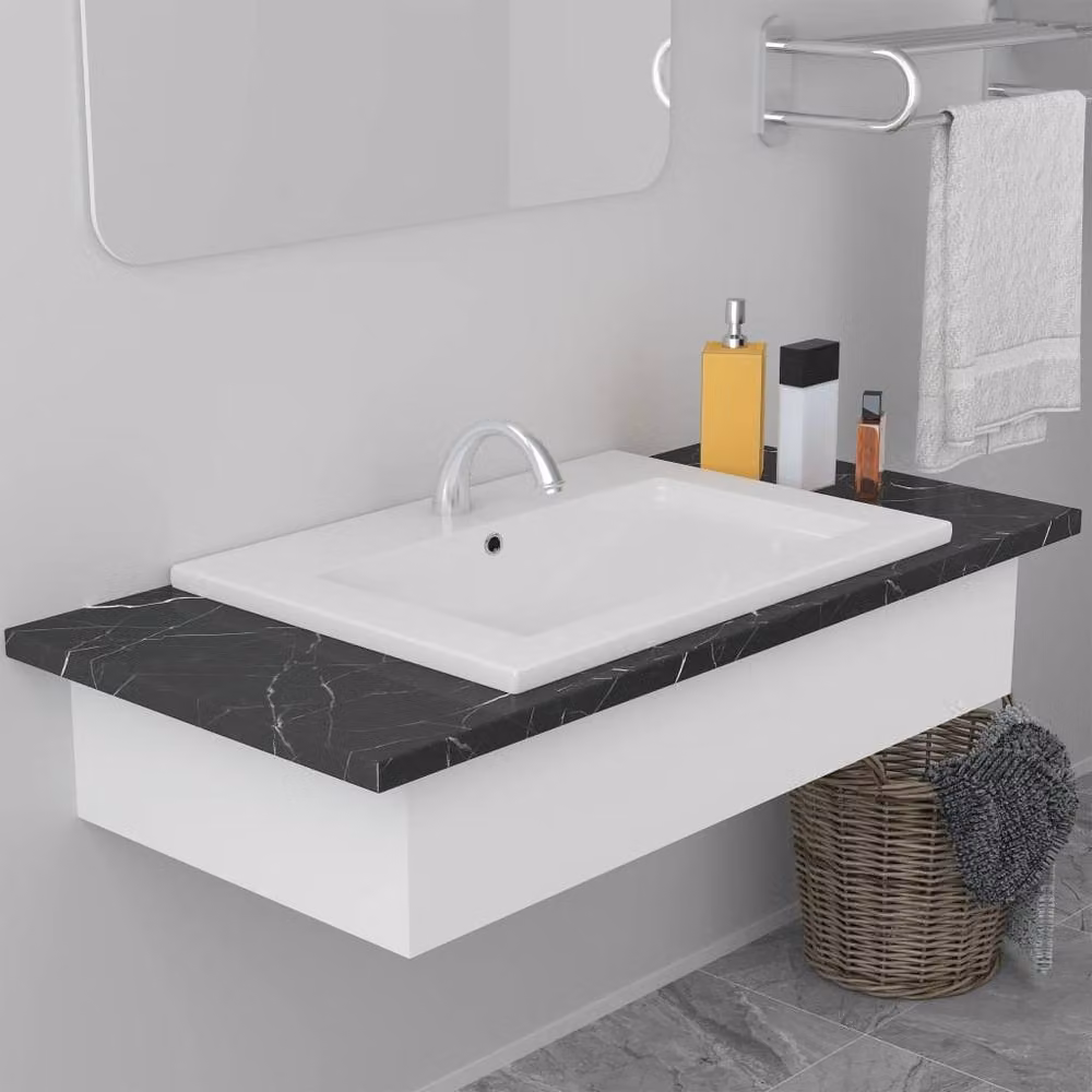 Berkfield Home Rectangular Built-in Ceramic Basin, White, W/D/H: 61 x 39.5 x 18.5 cm – 2