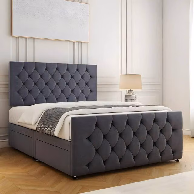 Paradise Beds Ltd Modern Ease Super King Divan Bed Set with Storage Drawers and Foam Mattress in Grey Velvet