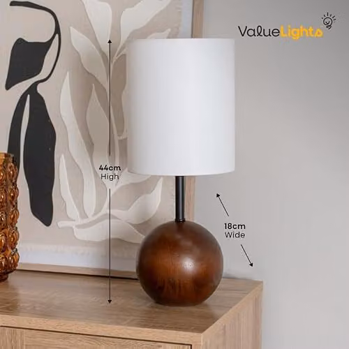 ValueLights Brandon White Tall Linen Lamp Shade with Dark Walnut Wood Ball Table Lamp in Brown – 2