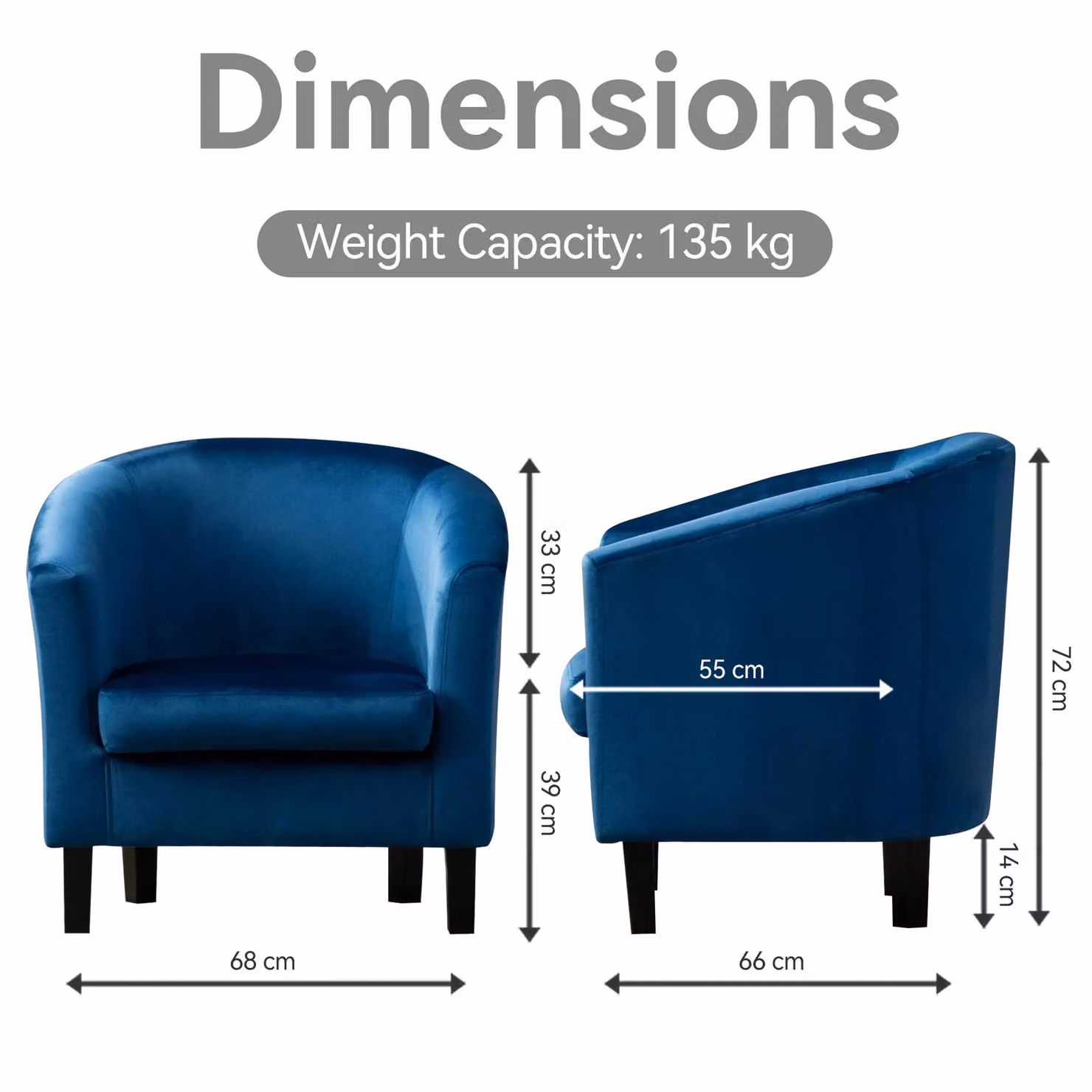 MCC Direct Blue Velvet Fabric Tub Armchair with Solid Wood Frame – 4