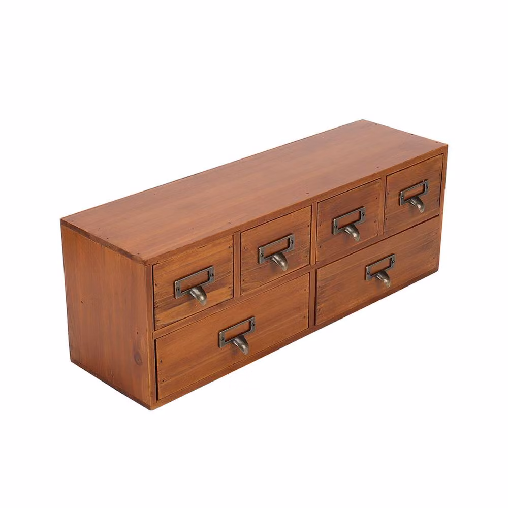 Garden Sanctuary Retro Wood 6-Drawer Desktop Storage Organiser in Brown – 2