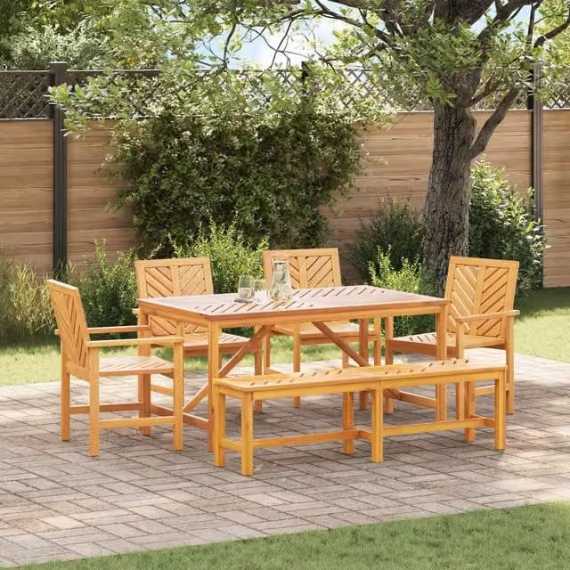 Berkfield Home 5 Piece Modern Garden Dining Set in Brown Lacquered Acacia Wood