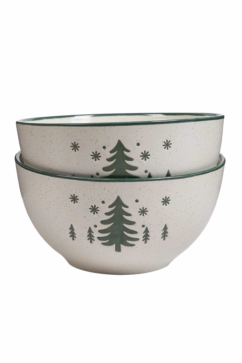 Dibor Snowy Forest Christmas Stoneware Dessert Bowls, Set of 2, White and Green, Diameter: 14.2 cm – 2