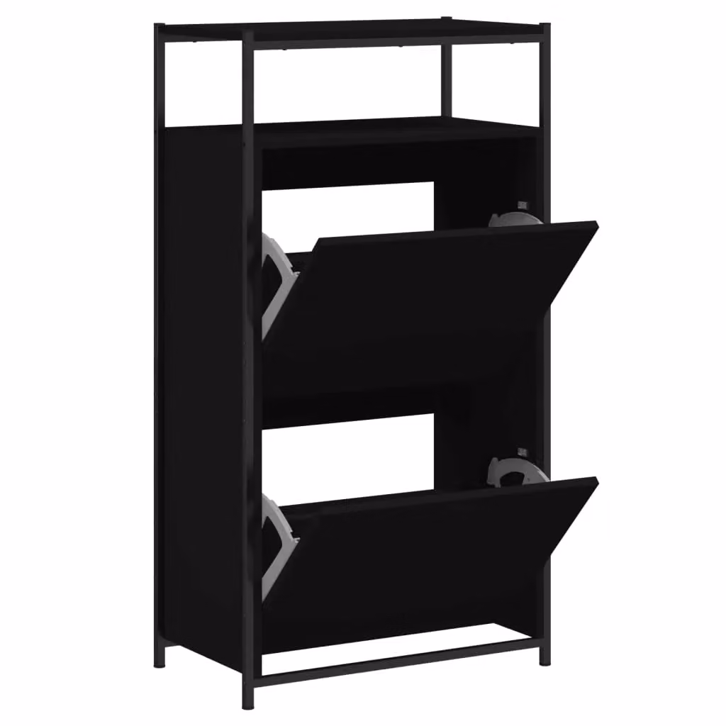 Berkfield Home Modern Black Shoe Cabinet with Tilting Compartments, W/D/H: 60 x 34 x 112 cm – 2