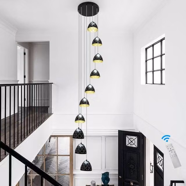NIVOR 10-Light LED Dimmable Adjustable Pendant Chandelier in Black and Gold/Brass for Staircases, Living Rooms, Kitchens and Dining Rooms – 1