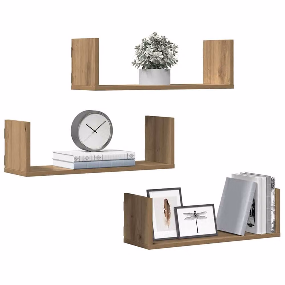 Berkfield Home Artisan Oak Wall Shelves, 3 Piece Set in Brown, W/D/H: 58 x 18 x 18 cm – 2