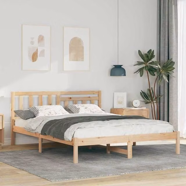 Berkfield Home Solid Pine Wood Bed Frame with Headboard in Brown, W: 160 cm, D: 200 cm – 1