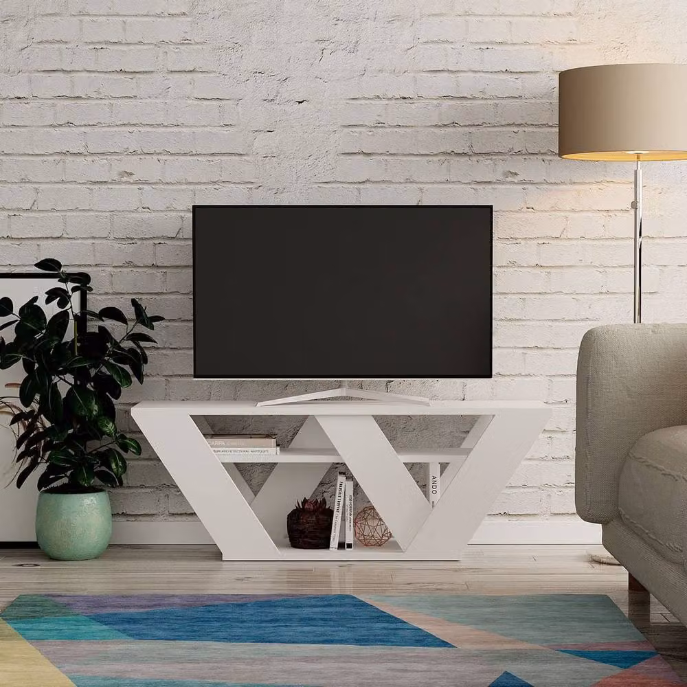 CALICOSY Pipralla TV Stand with 3 Shelves in White, W: 110 cm, D: 40 cm, H: 30 cm – 2