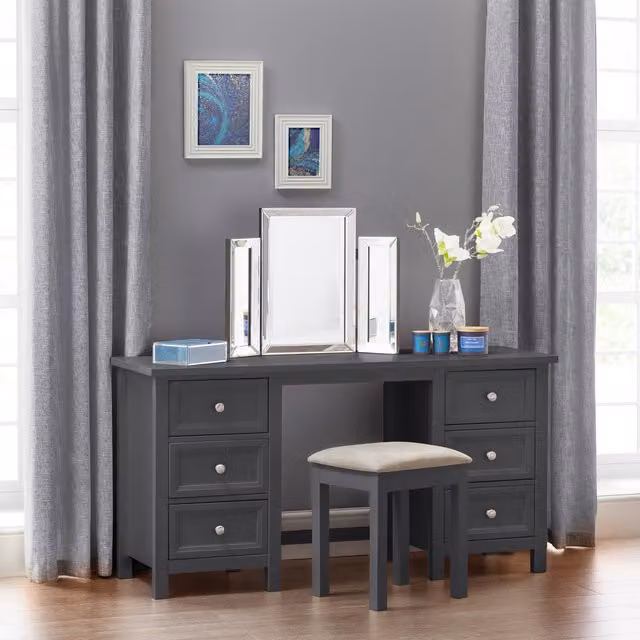 Julian Bowen Maine Dressing Table in Anthracite and Black Lacquered Finish