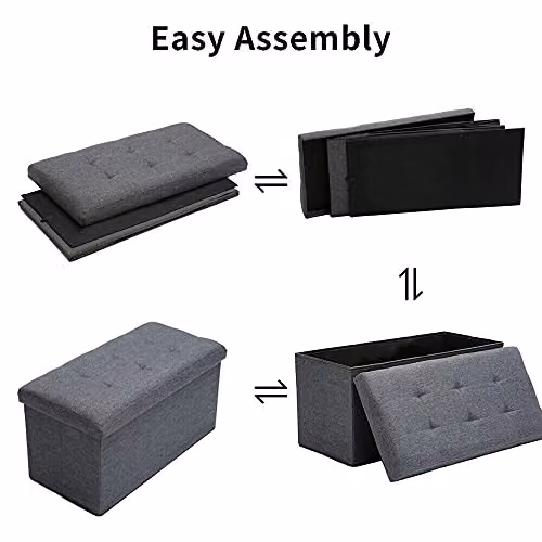 AKA Padded Storage Ottoman Bench in Beige Linen, W/D/H: 76 x 38 x 38 cm – 2