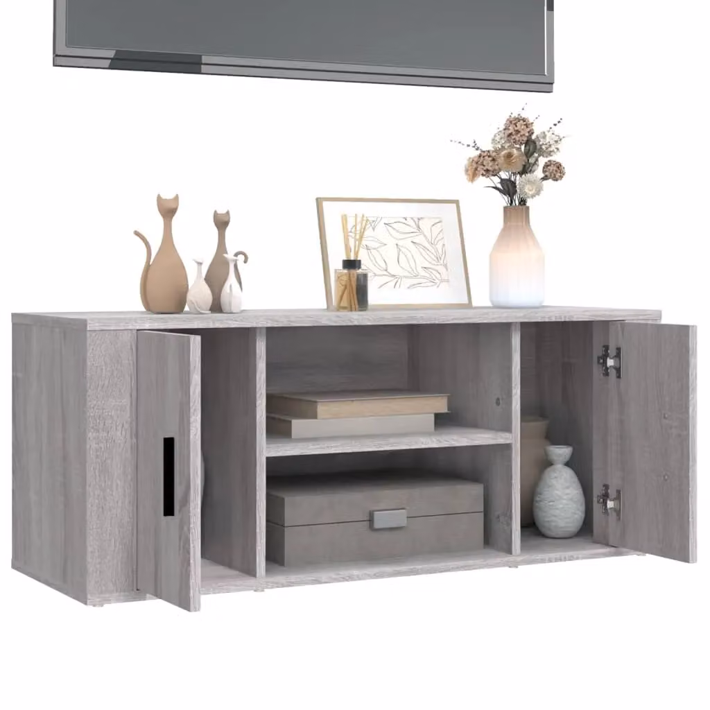 Berkfield Home Grey Sonoma TV Cabinet in Engineered Wood, W: 100 cm, D: 35 cm, H: 40 cm – 3