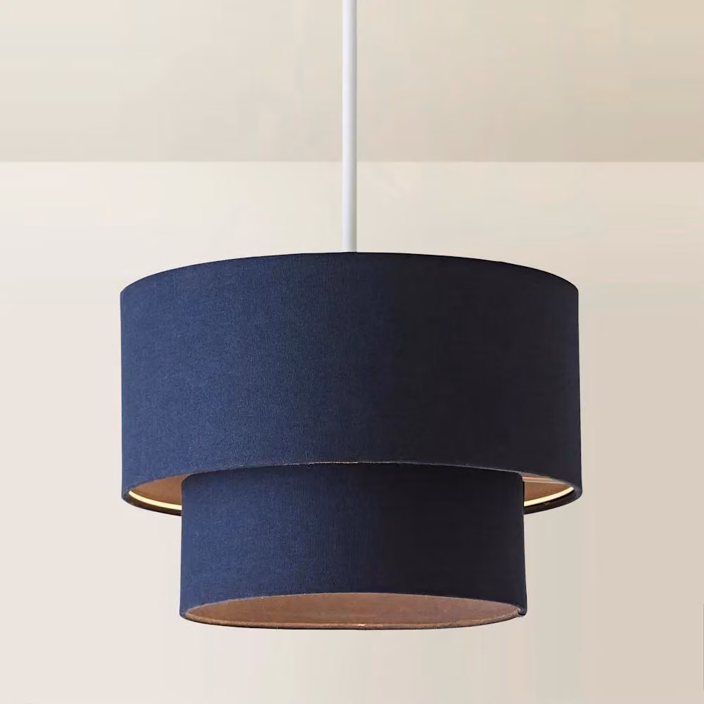 ValueLights Jodie Two Tier Linen Drum Ceiling Light Shade in Blue – 2