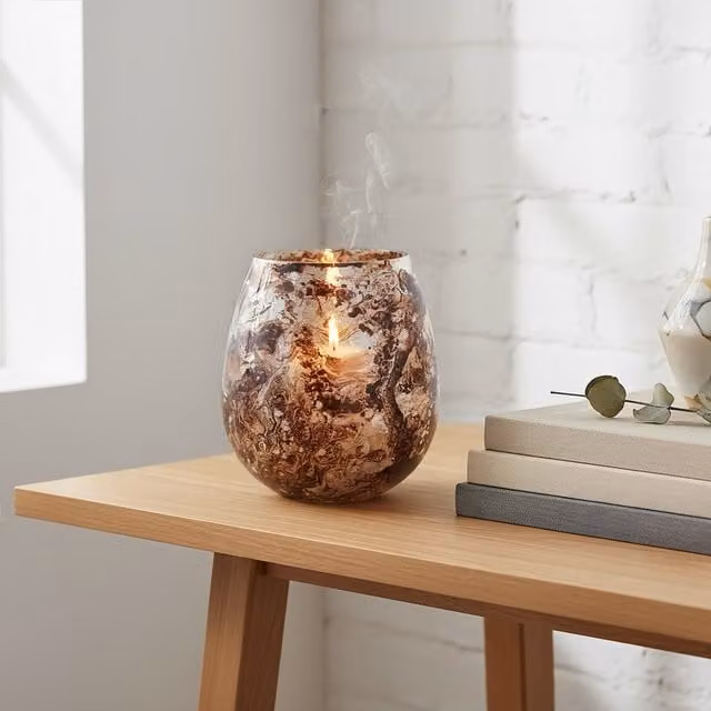 Orsina Garan Abstract Round Glass Taper Candle Holder in Brown and Silver