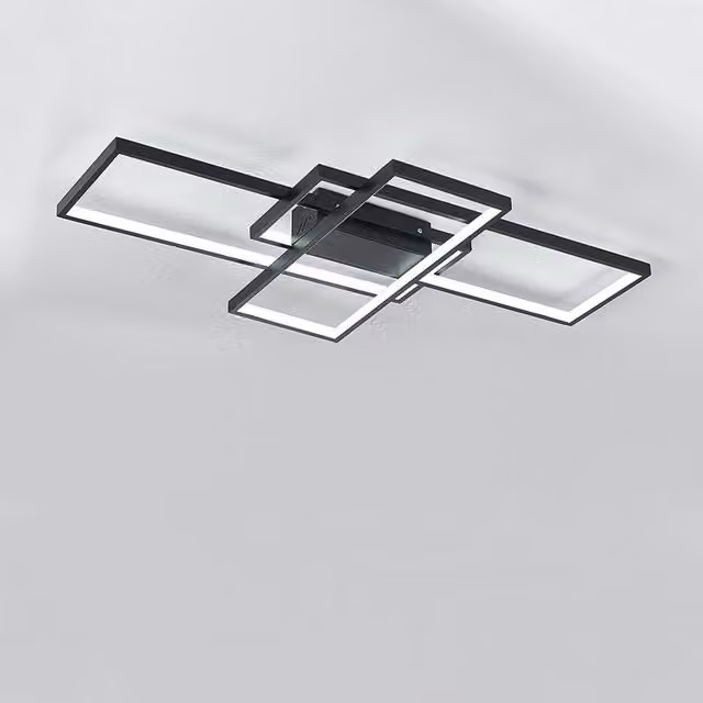 Living Star Rectangular LED Semi Flush Ceiling Light in Black, W/D/H: 90 x 8 x 8 cm
