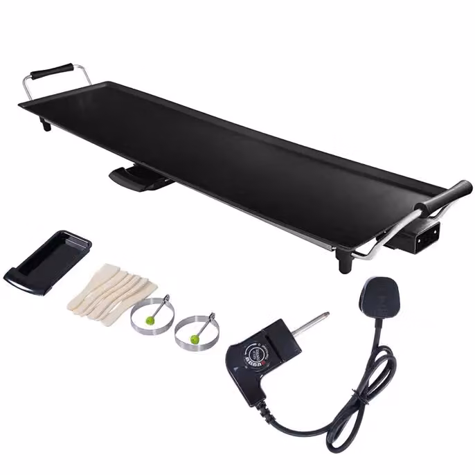 Costway Electric Teppanyaki Tabletop Grill in Black with 2000W Non-Stick Griddle and Adjustable Thermostat, W: 48 cm, D: 27 cm – 2