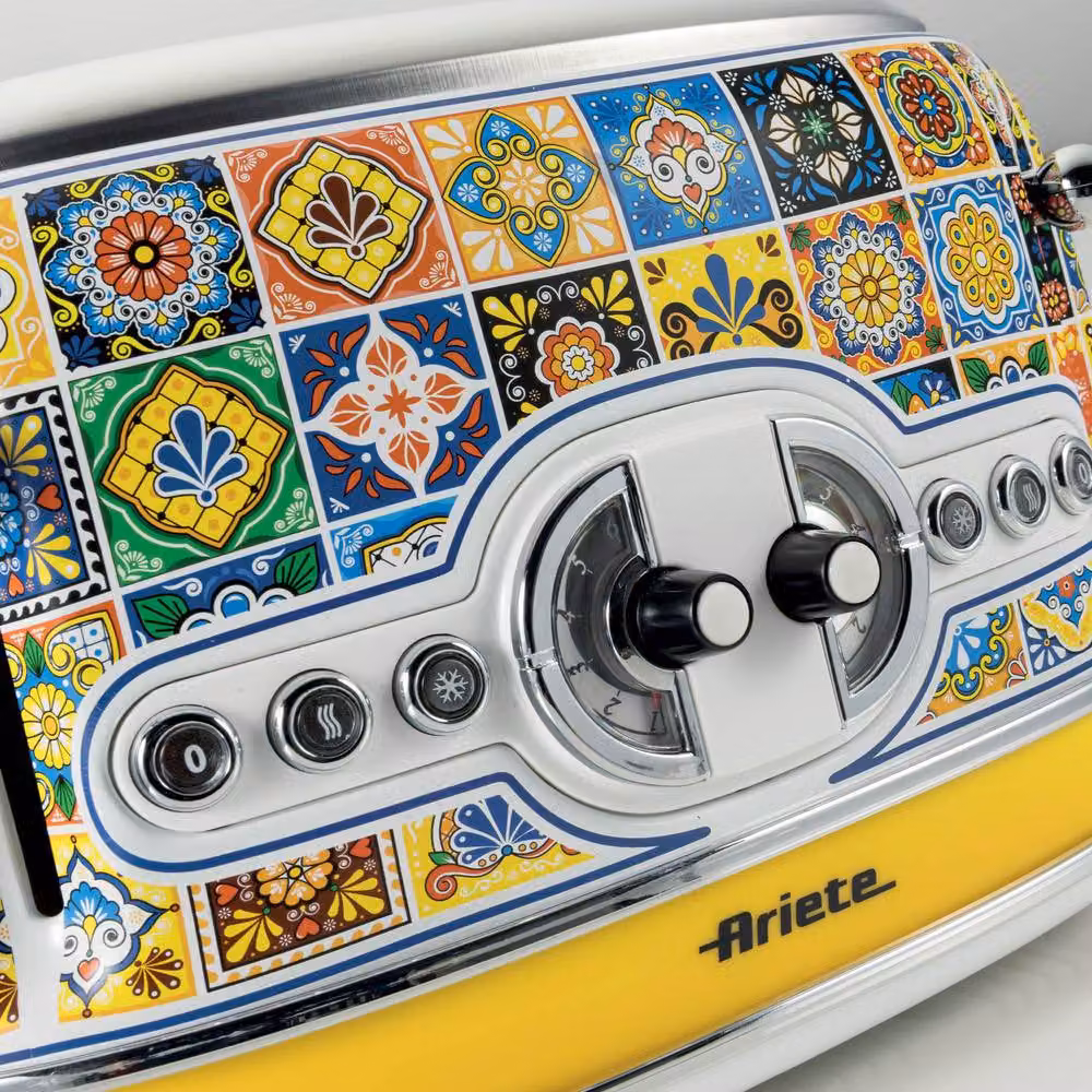 Ariete Positano Jug Kettle and 4 Slice Toaster Set in Yellow with Italian Tile Design – 3