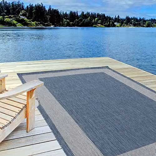 THE RUGS Blue Geometric Outdoor and Indoor Area Rug, W: 140 cm, D: 200 cm