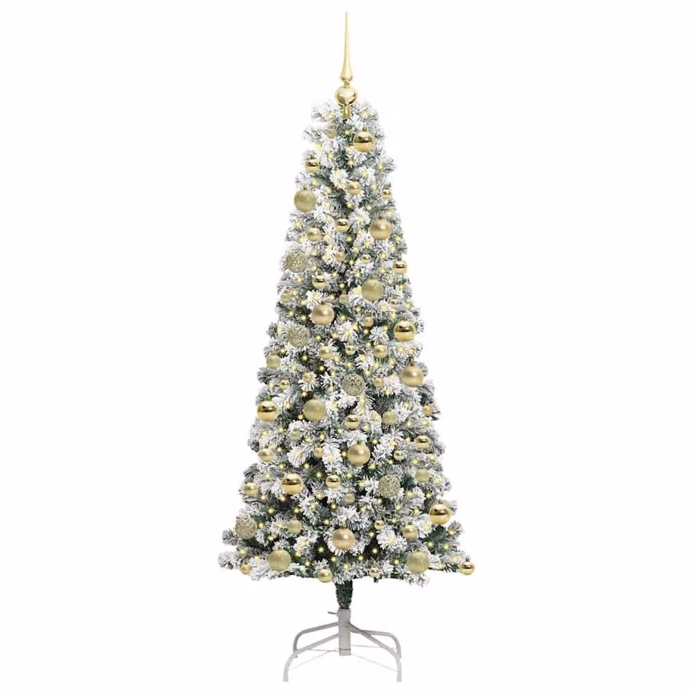 Berkfield Home Artificial Hinged Christmas Tree in Green and White, Height: 180 cm – 3