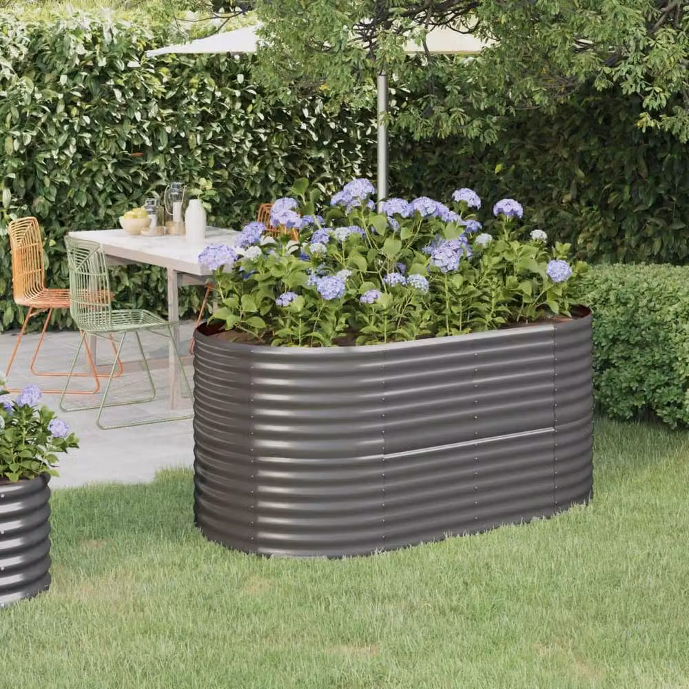 Berkfield Home Garden Grey Powder-coated Steel Raised Bed W/D/H: 152 x 80 x 68 cm – 2