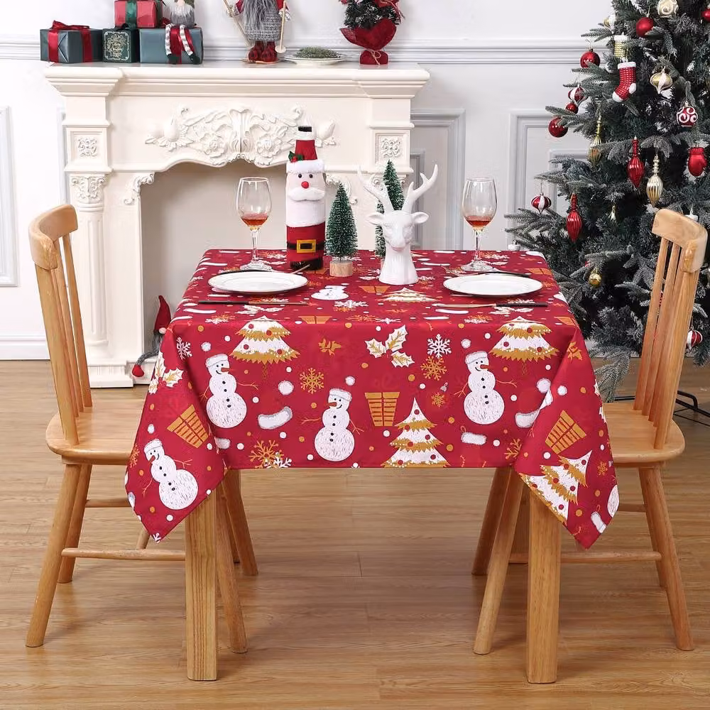 London Boutique Red Waterproof Christmas Tablecloth, Polyester, W/D/H: 137.16 x 137.16 x 1 cm – 2