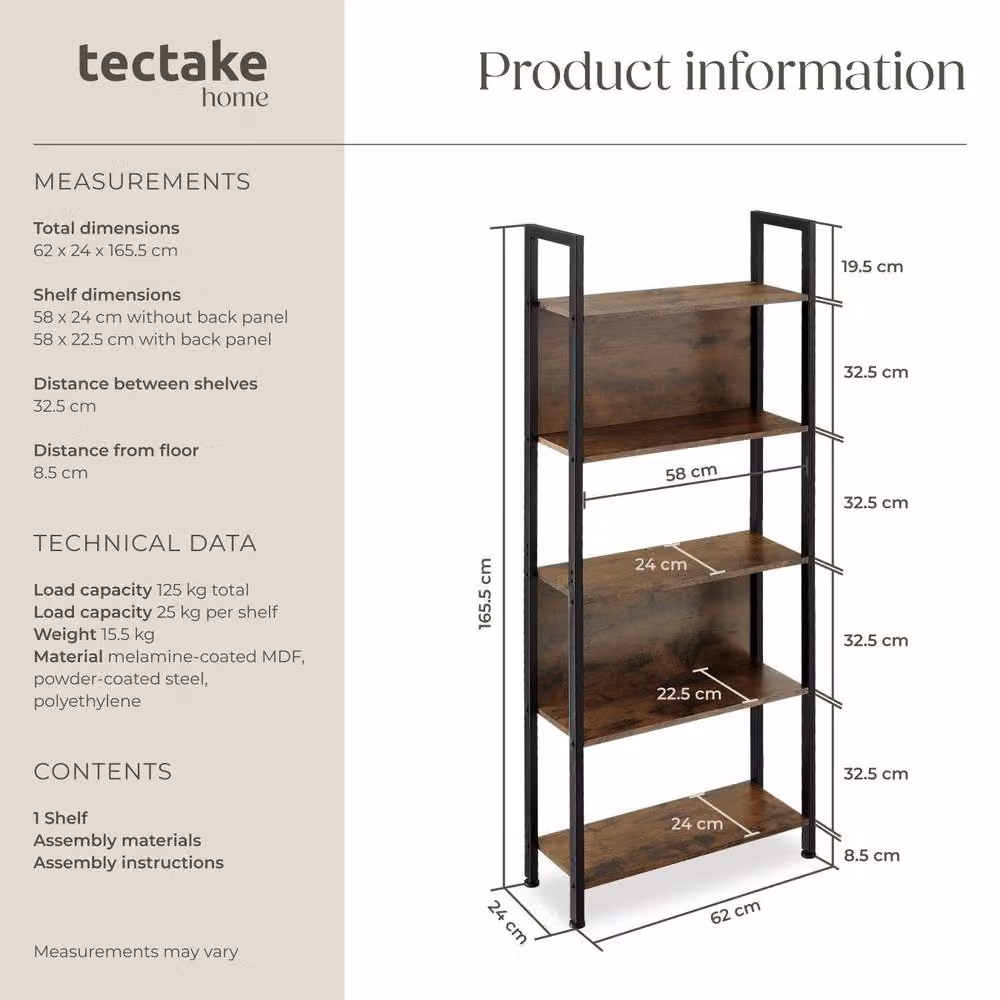 tectake Westport Free-Standing Presentation Shelf with 5 Shelves in Brown – 5