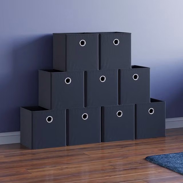 Vida Designs Durham Black Cube Foldable Fabric Storage Basket, W/D/H: 30 x 30 x 30 cm