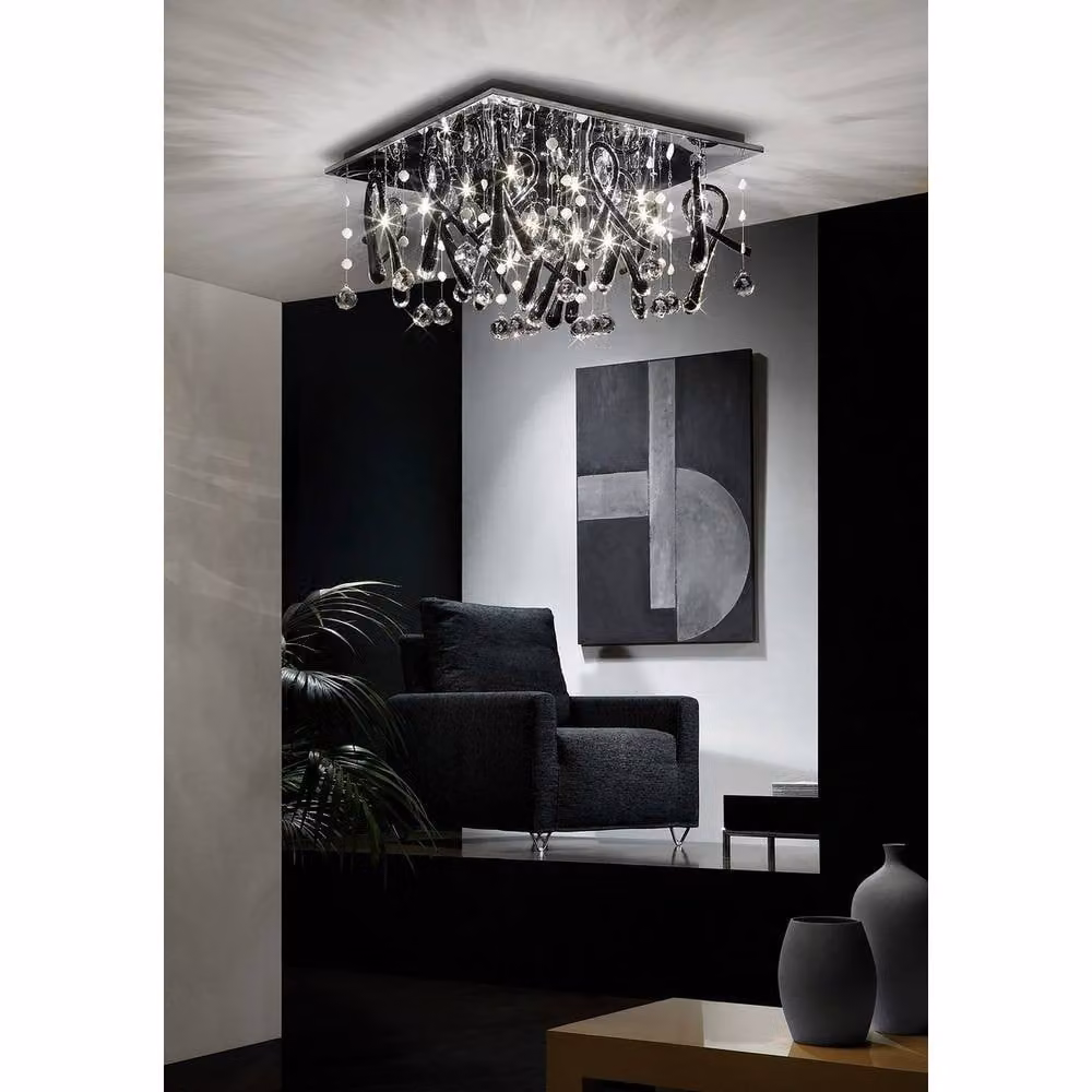 Netlighting Class Pendant Light with 10 G4 Round Black Glass Crystals in Chrome and Grey – 2